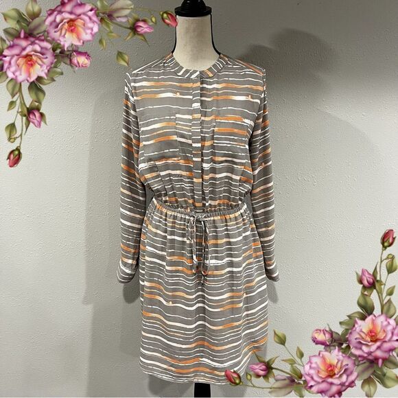 Long sleeve striped midi dress - Picture 1 of 14